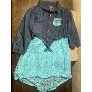 Pinkhouse Girls Denim Dress Size 8/10 Blue Lace